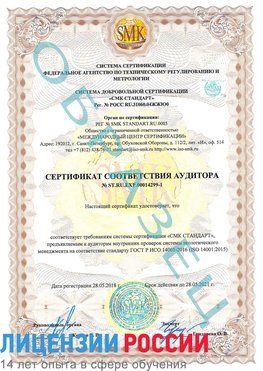 Образец сертификата соответствия аудитора №ST.RU.EXP.00014299-1 Увельский Сертификат ISO 14001